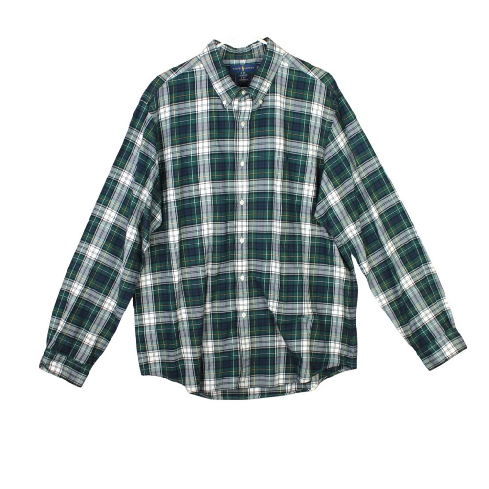 Ralph Lauren Classic Fit Performance Button Up Shirt Mens XXL 2XL Green Plaid